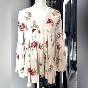 Mittoshop Floral Tunic Top. Blouse | Women’s Sz-S EUC Flattering | Slimming